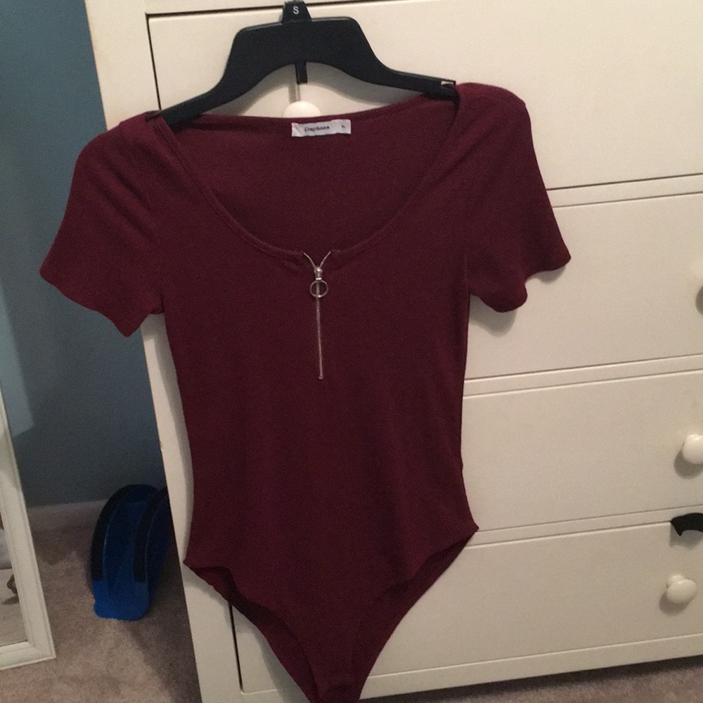 Maroon front zippered bodysuit size L